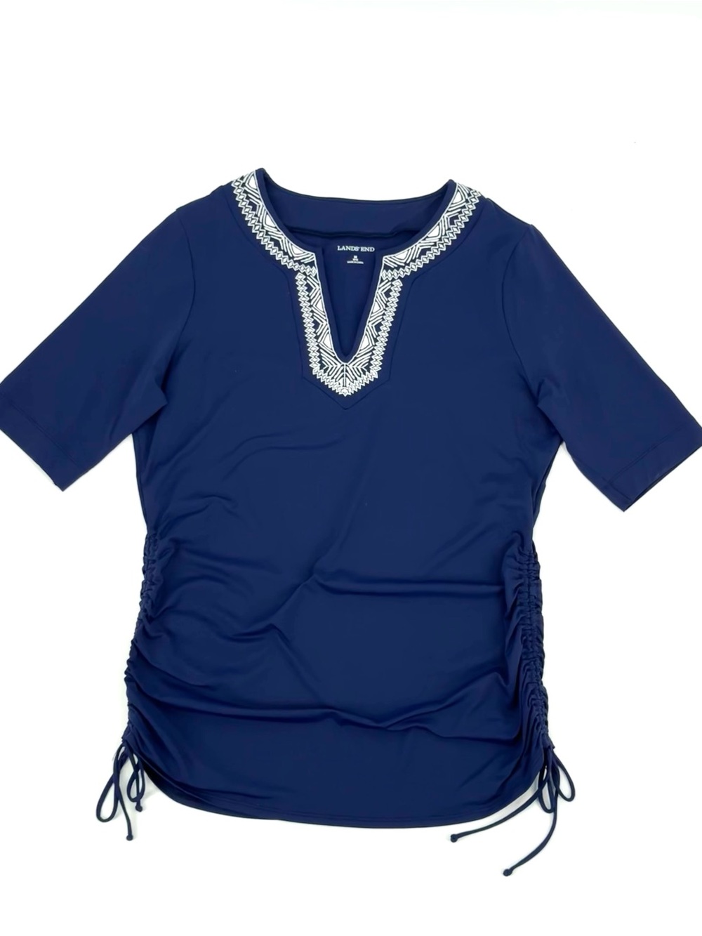 Lands' End Embroidered V-neck Convertible Ruched Rashguard - Picture 2 of 7